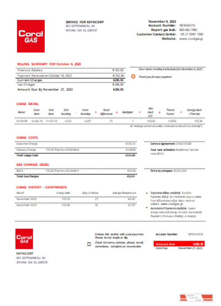 Coral Gas utility business bill SCR PSD template